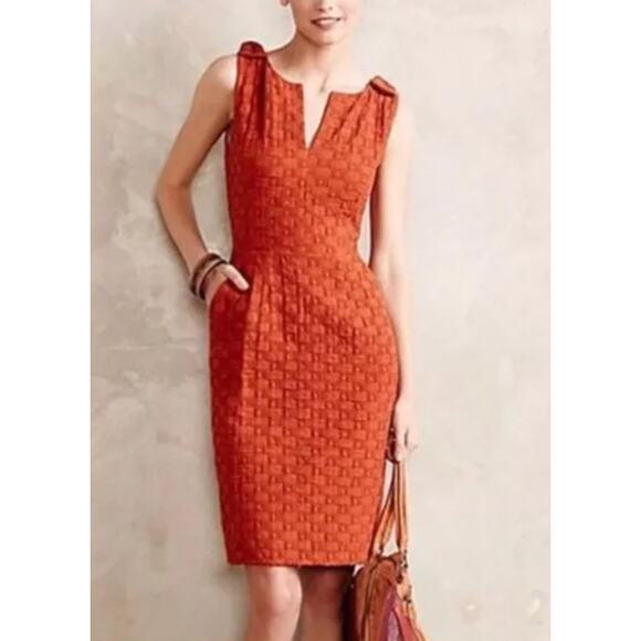 Anthropologie Dresses & Skirts - Anthropologie Tabitha Tema Orange Basket Weave Sheath Bow Dress Sz 0